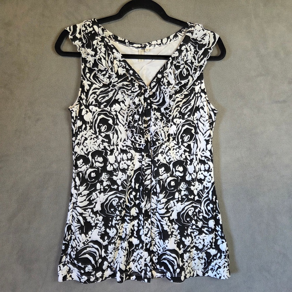 Madison Floral Ruffle Mesh Shell Top Women's Small Office Classic Ruffle
